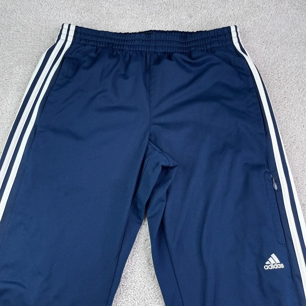 Adidas Pants Mens Medium Navy Blue 3 Stripe Track Knit Activewear Sweatpants Gym